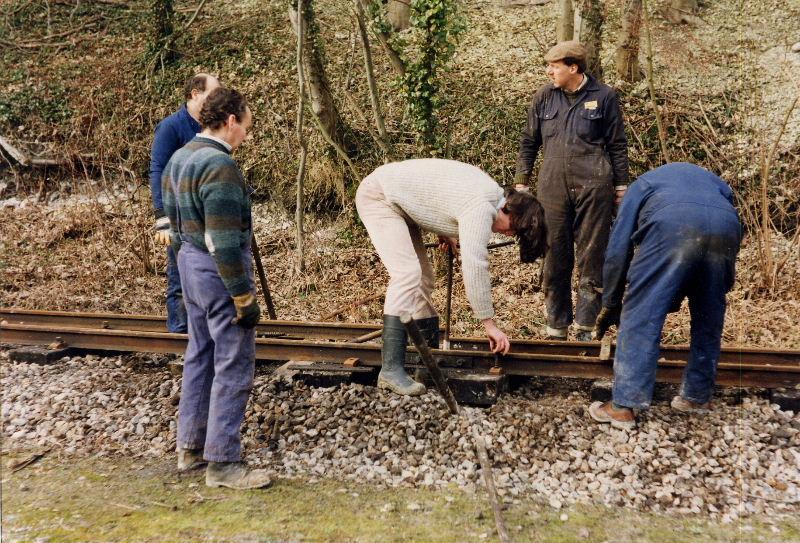 trackgang2.jpg - Another of Major Ollver's "suggestions" was that the main line be refixed with track screws rather than spikes.